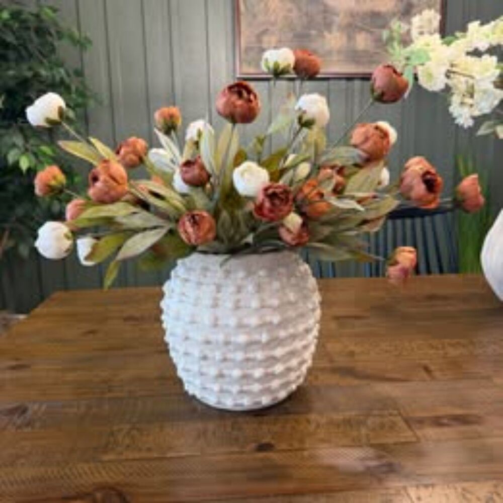 RARE Large Anthro Inspired Bobble Vase w/ Viral Ashland Peonies- Brown & Cream